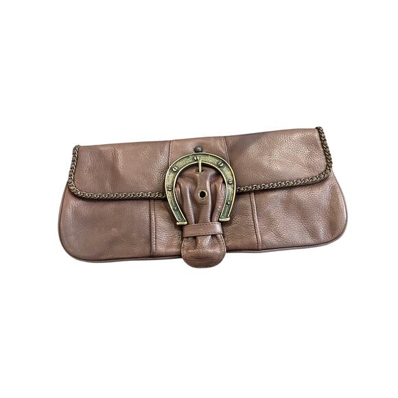 Betsey Johnson Vintage Brown Leather Horseshoe Clutch - Picture 1 of 9